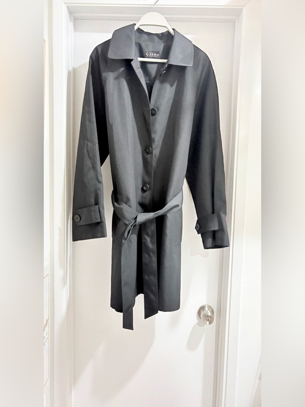 Greta Garbo Black Belted Trench Coat
